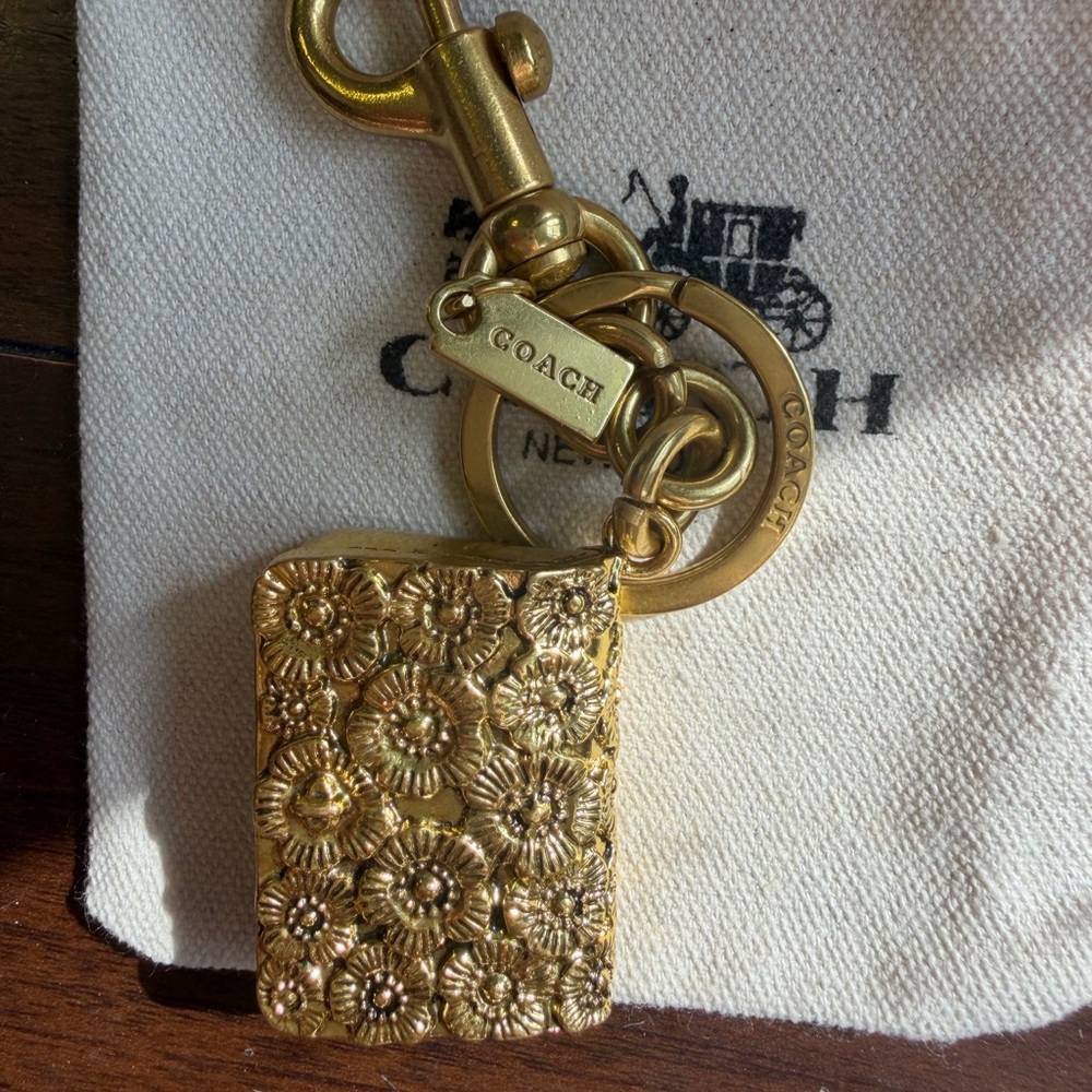 COACH Gold Floral Rectangular Key Charm